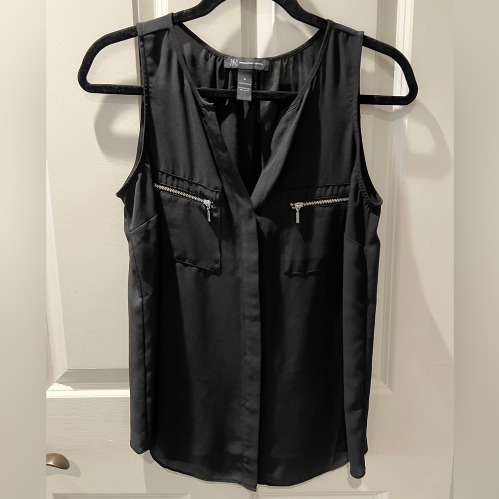 INC International Concepts Black V-Neck Blouse